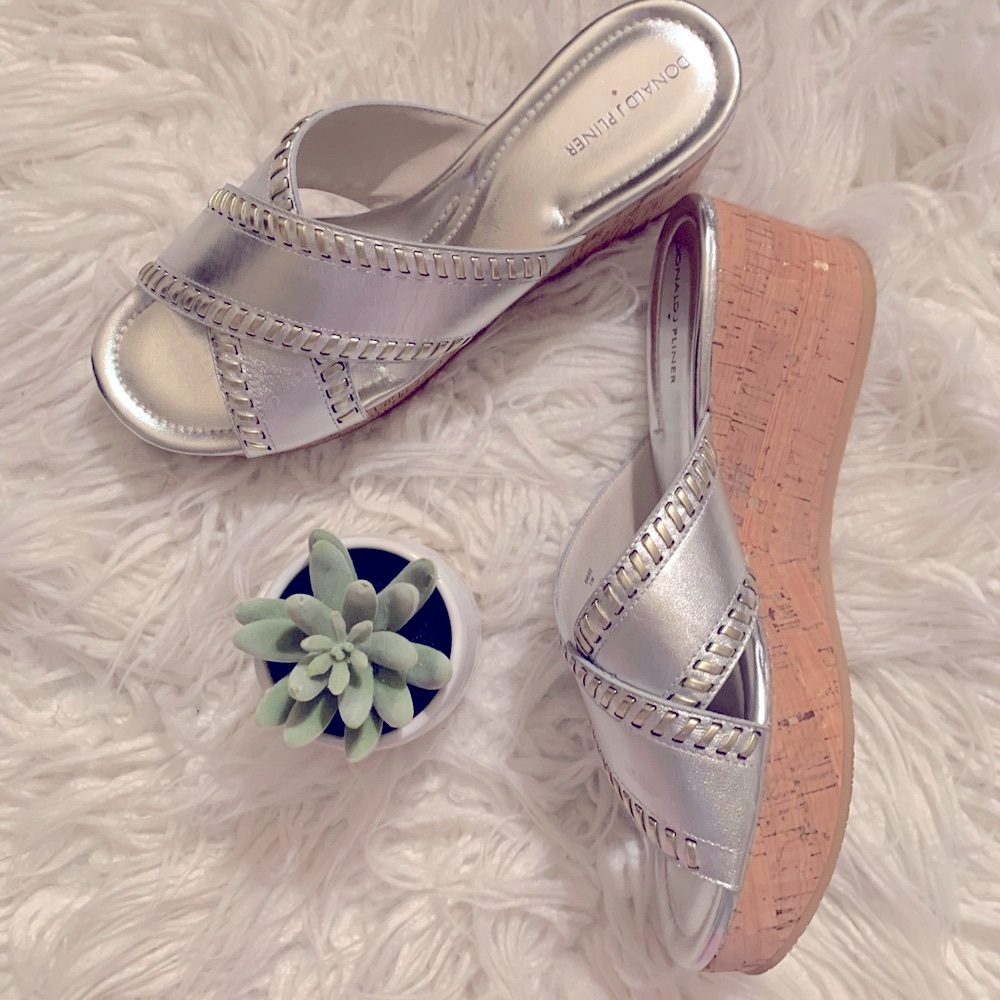 Donald J Pliner Silver Wedge Sandal